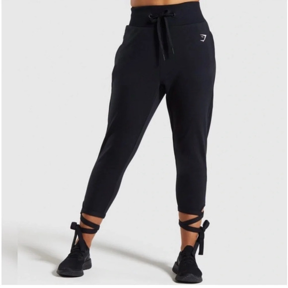 Gymshark Pants - Gymshark Black Joggers high rise sweat pant tie waist  and ankles SZ S